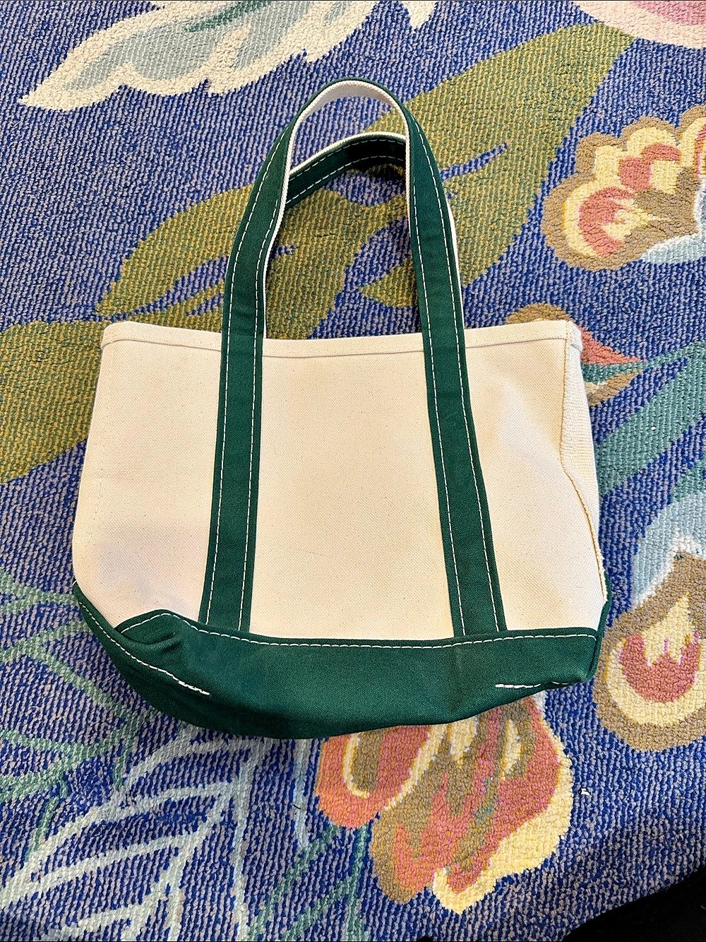 L.L.Bean Boat and Tote, Open-Top, small Tote Bag Green & White